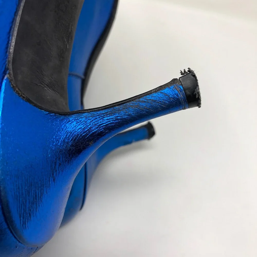 Anine Bing Metallic Blue Ankle Boots Womens 40 US 9 Electric Blue Pointed Kitten
